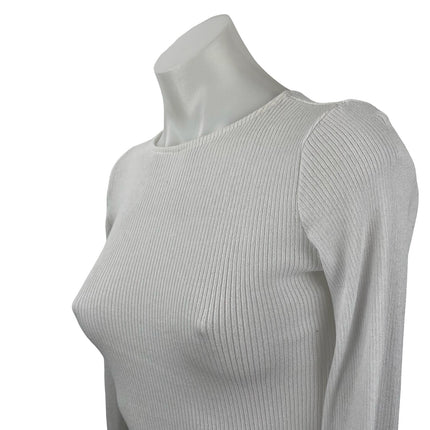 Bayse Women's White Ribbed Knit Crew Neck Long Sleeve T Shirt Tee Top Size XS