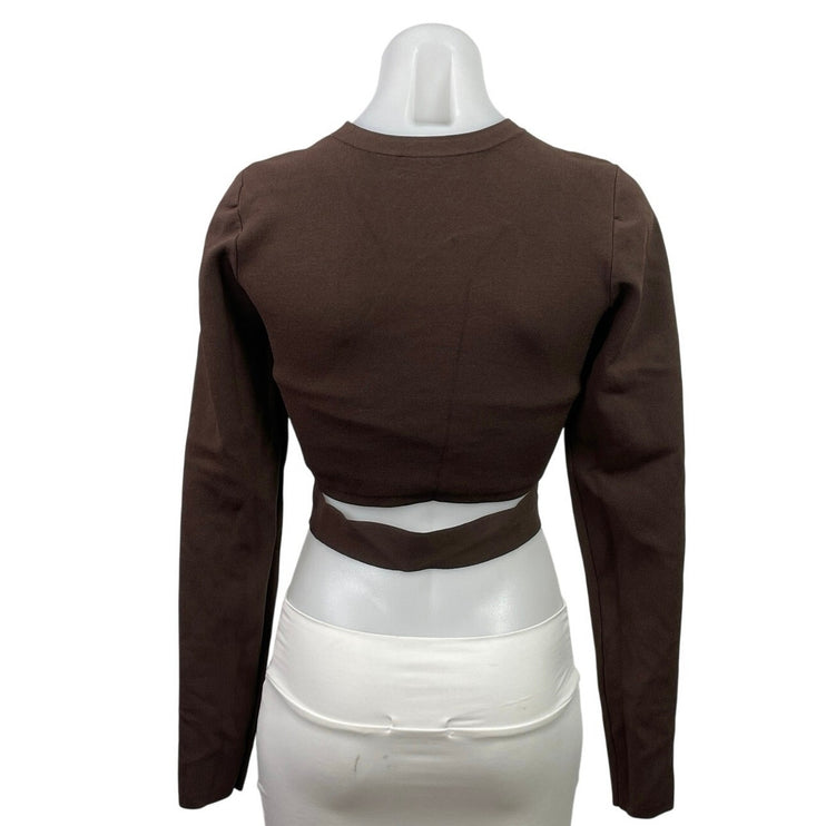 Aritzia TEN by Babaton Brown Cutout Long Sleeve Knit Crew Neck Crop Top Size M