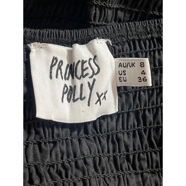 Princess Polly Amber Black Cut Out Puff Sleeves Tiered Mini A-Line Dress Size 4