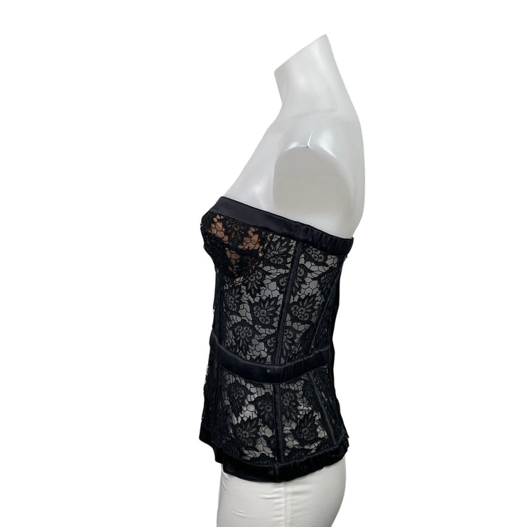NEW La Perla Black Floral Lace Strapless Underwire Corset Bustier Top Size 2B