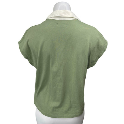Madewell Green White Collared Cap Sleeve Loose Casual Polo Shirt Top Size S