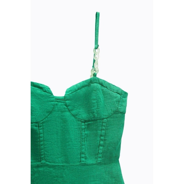 Zara Green Chain Strap Sweetheart Neck Sleeveless Mini Corset Pencil Dress Sz XS