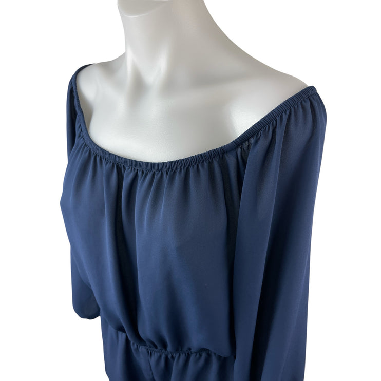 c Women's Navy Blue Long Sleeve Off The Shoulder Blouson Romper Shorts XS