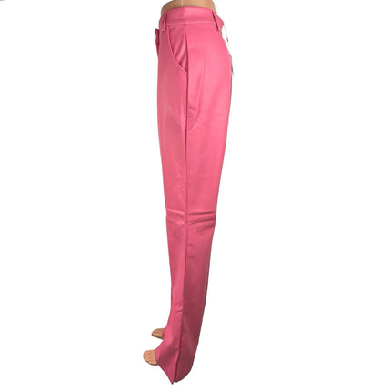 Meshki Women's Faux Leather Pink High Rise Tyra Straight Leg Regular Pants Sz M