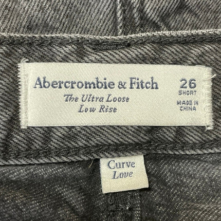Abercrombie & Fitch Ultra Loose Low Rise Black Baggy Wide Denim Jeans Pants 28