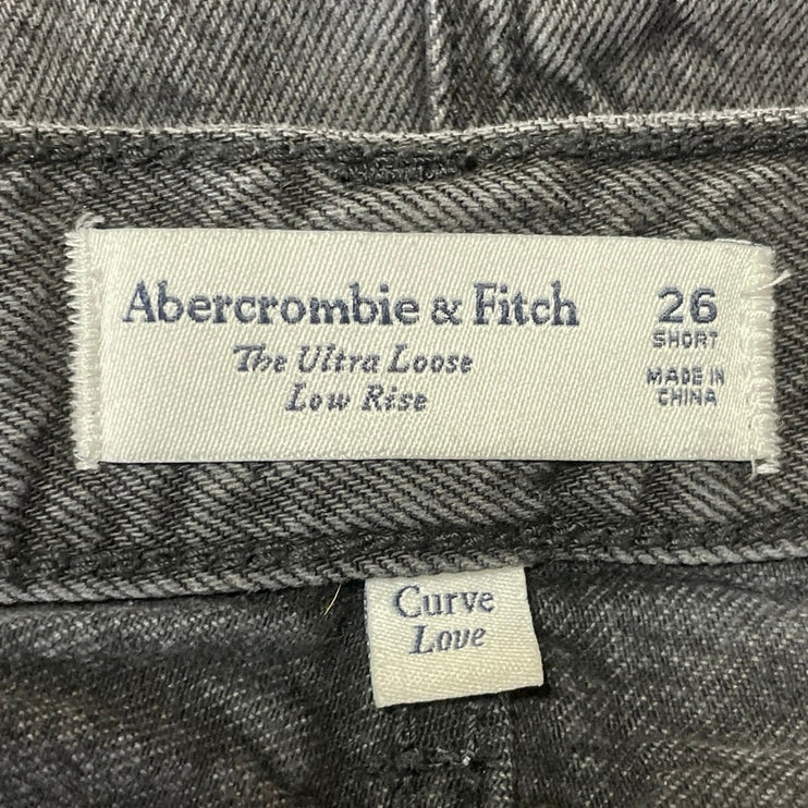Abercrombie & Fitch Ultra Loose Low Rise Black Baggy Wide Denim Jeans Pants 28