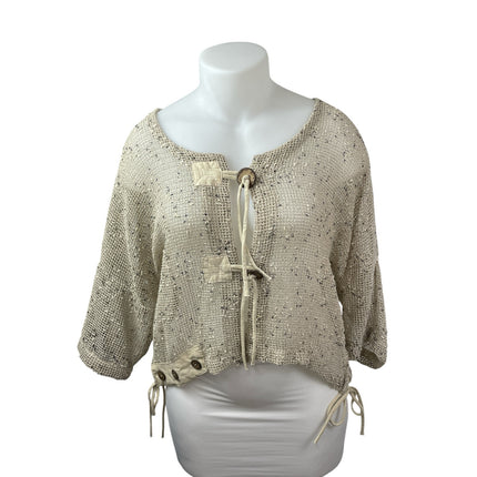 Kaktus Art to Wear Womens Beige Open Mesh Crop Bolero Cardigan Sweater Top Sz XL