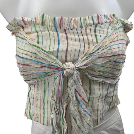 Do+Be Multicolor Striped Strapless Sleeveless Tube Bandeau Tie Crop Top Size M