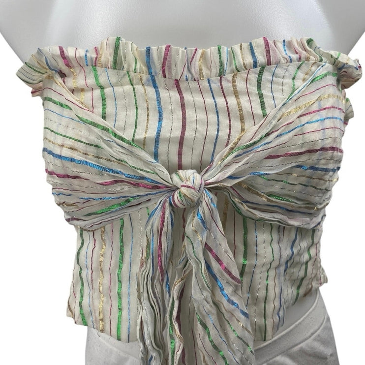 Do+Be Multicolor Striped Strapless Sleeveless Tube Bandeau Tie Crop Top Size M