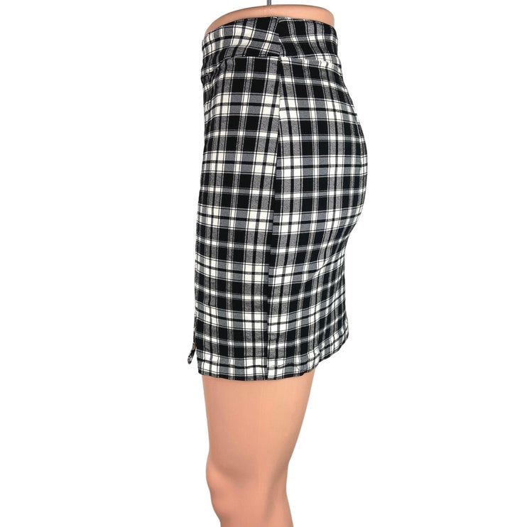 Garage Black White Retro Plaid Flannel Pencil Straight Back Zip Mini Skirt Sz S