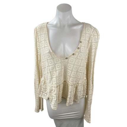 ASOS Women's Cream Crochet Knit Lace Boho Long Sleeve Peplum Blouse Top Size 12