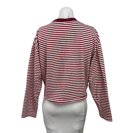 Edikted Women's Red Striped Long Sleeve Crew Neck Boxy T Shirt Tee Top Size S