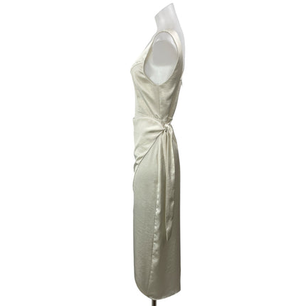 Aritzia Wilfred Saturn Womens Cream Sleeveless Satin Draped Wrap Midi Dress Sz 8