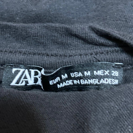 Zara Women's Black Short Sleeve Twist Front Crew Neck Crop T Shirt Tee Top Sz M