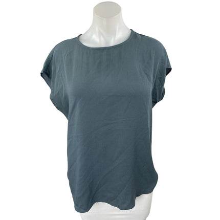 Halogen Women's Blue Short Sleeve Round Neck Pullover Casual Blouse Top Size S