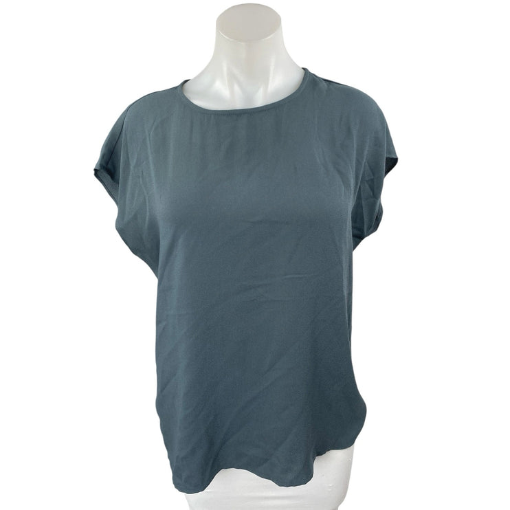 Halogen Women's Blue Short Sleeve Round Neck Pullover Casual Blouse Top Size S