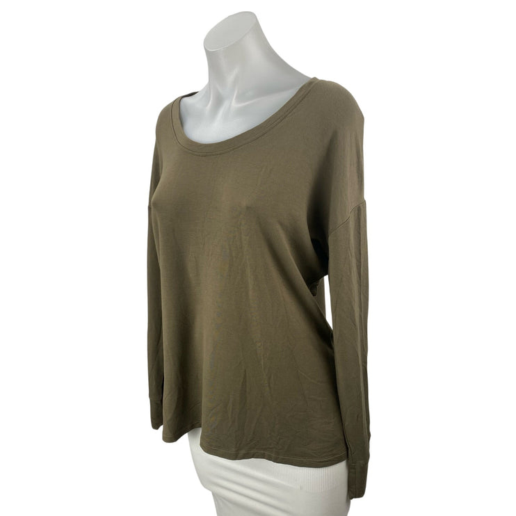 Tahari Women's Olive Green Scoop Neck Long Sleeve Knit T Shirt Tee Top Size L
