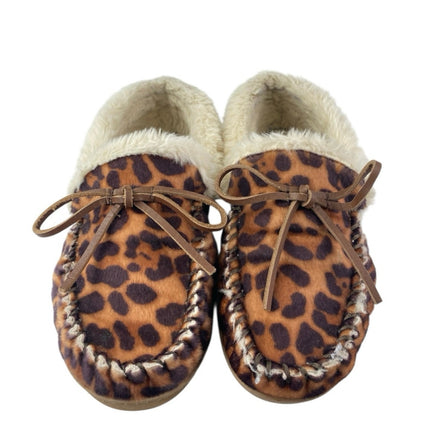J. Crew Leopard Calf Hair Faux Fur Slip On Flats Moccasin Slippers Shoes Size 10