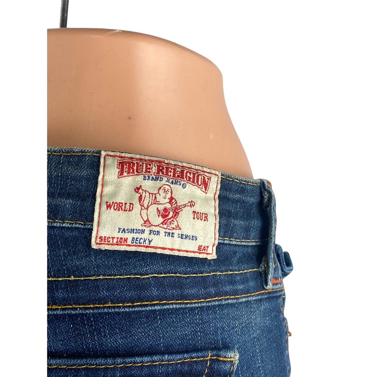 True Religion Women's Blue Low Rise Dark Wash Flared Bootcut Denim Jeans Sz 26