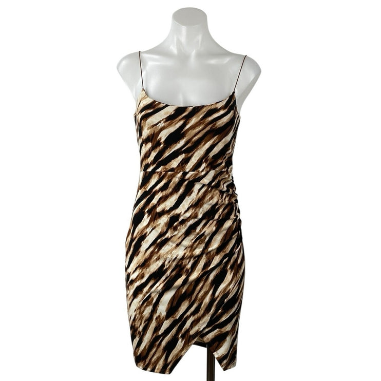 Leith Brown Black Zebra Sleeveless Split Cami Camisole Mini Bodycon Dress Size S