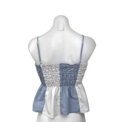 American Eagle Blue White Striped Colorblock Smocked Peplum Cami Tank Top Size S