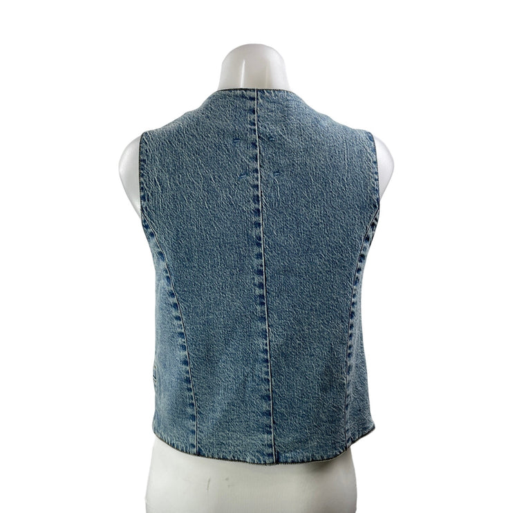 Habitual Women's Blue Sleeveless Button Down V Neck Denim Jean Vest Top Size S