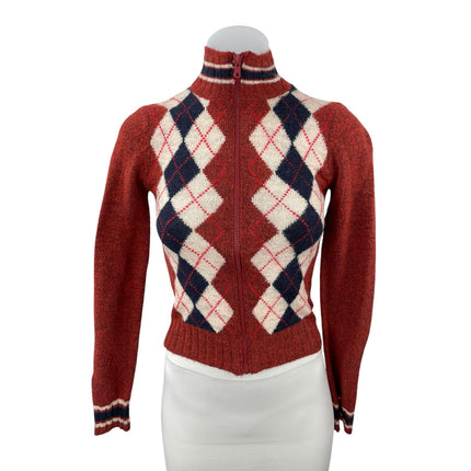 Urban Outfitters BDG Wool Multicolor Argyle Long Sleeve Crop Sweater Top Size S