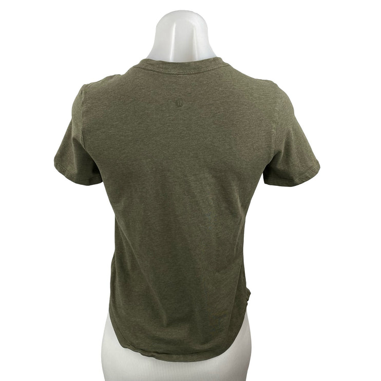 Lululemon Women's Army Green Yoga Short Sleeve Athletic T Shirt Tee Top Size 2
