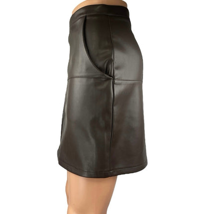 Lulus Edgy Expression Dark Brown Faux Leather Vegan Pencil Mini Skirt Size M