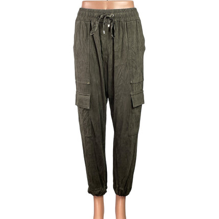 Zara Womens Olive Green Elastic High Waist Tapered Leg Trousers Jogger Pants S