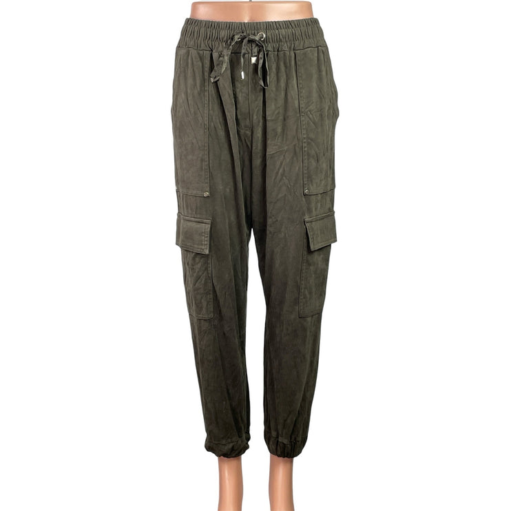 Zara Womens Olive Green Elastic High Waist Tapered Leg Trousers Jogger Pants S