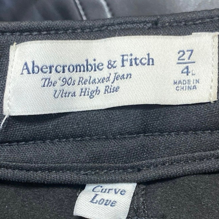 Abercrombie & Fitch The 90s Relaxed Jean Coated Black High Rise Denim Jeans 4