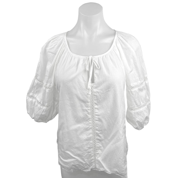 Abercrombie & Fitch White Half Sleeve Peasant Eyelet Boho Blouse Top Size S