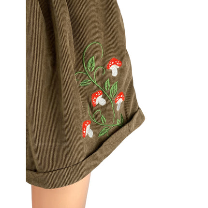 Women's Corduroy Fairycore Embroidered Elastic Waist Wide Leg Paperbag Shorts M