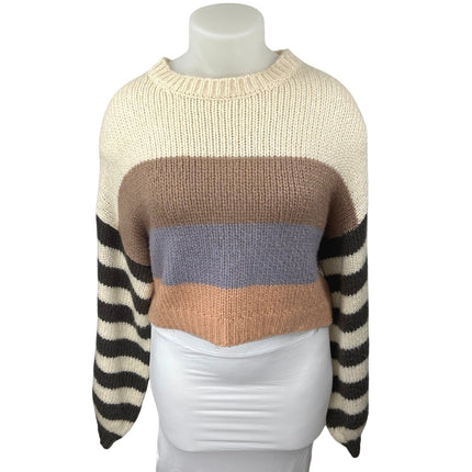 Forever 21 Multicolor Colorblock Striped Knit Long Sleeve Crop Sweater Top Sz L