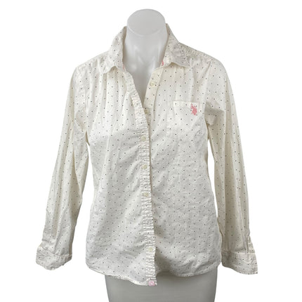 U.S. Polo Assn. Womens Polka Dot Collared Long Sleeve Button Down Shirt Top Sz M