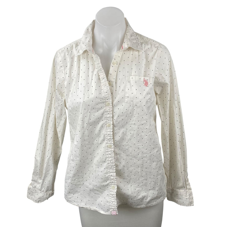 U.S. Polo Assn. Womens Polka Dot Collared Long Sleeve Button Down Shirt Top Sz M