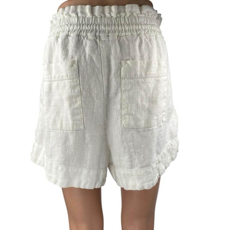 House of Harlow 1960 White Linen Drawstring High Rise Paperbag Shorts Size S