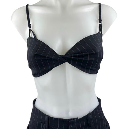 White Fox Black Pinstriped 2-Piece Crop Top & Bootcut Trousers Pants Set Size XS