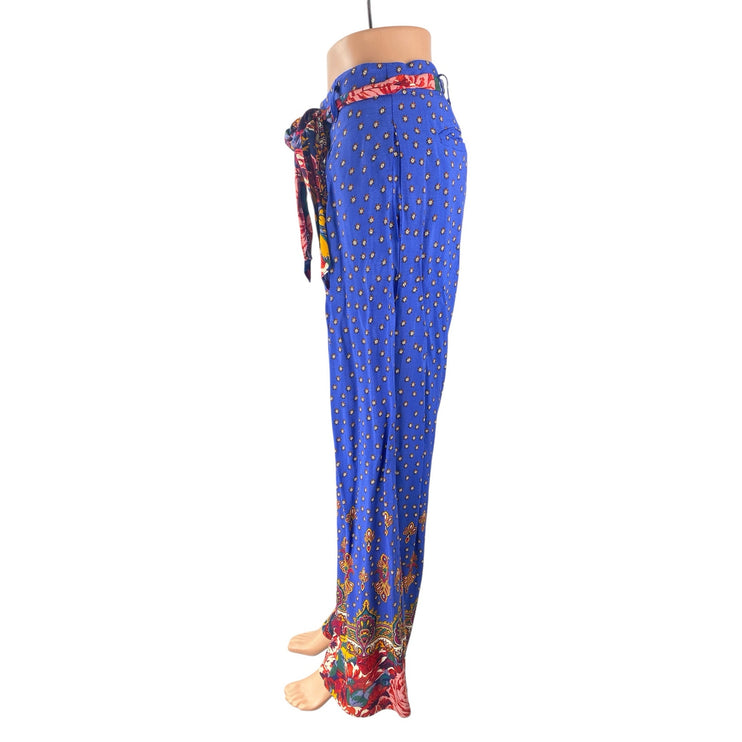 Anthropologie Ett:Twa Multicolor Floral Belted Palazzo Wide Leg Trousers Pants 4