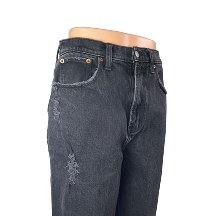 Abercrombie & Fitch 90's Straight Black High Rise Distressed Denim Jeans Size 28