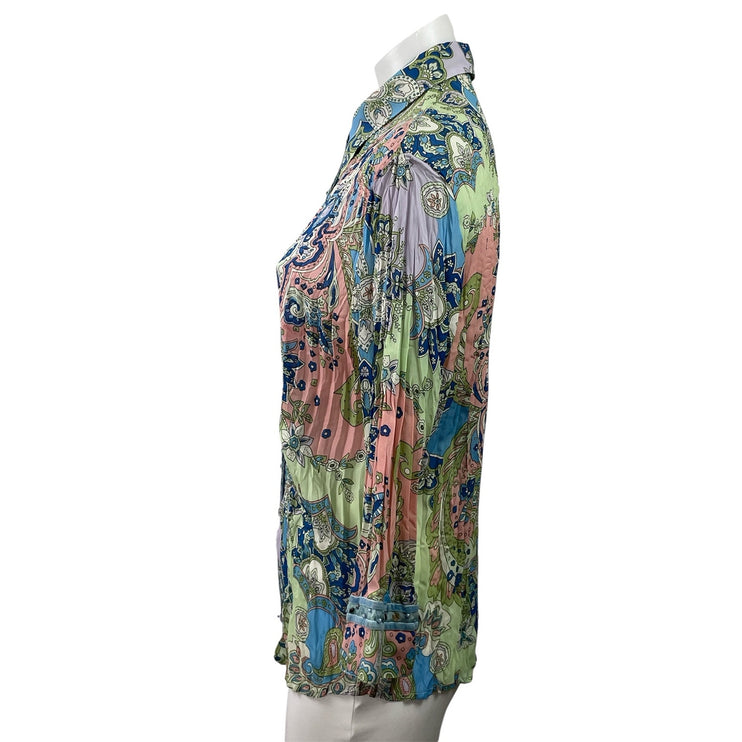 Vintage Jaipur Women's Multicolor Paisley Floral Bell Sleeve Button Up Shirt L