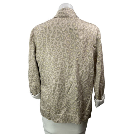 Raquel Allegra Cream Gray Long Sleeves Line Leopard Print Blazer Coat Jacket 1