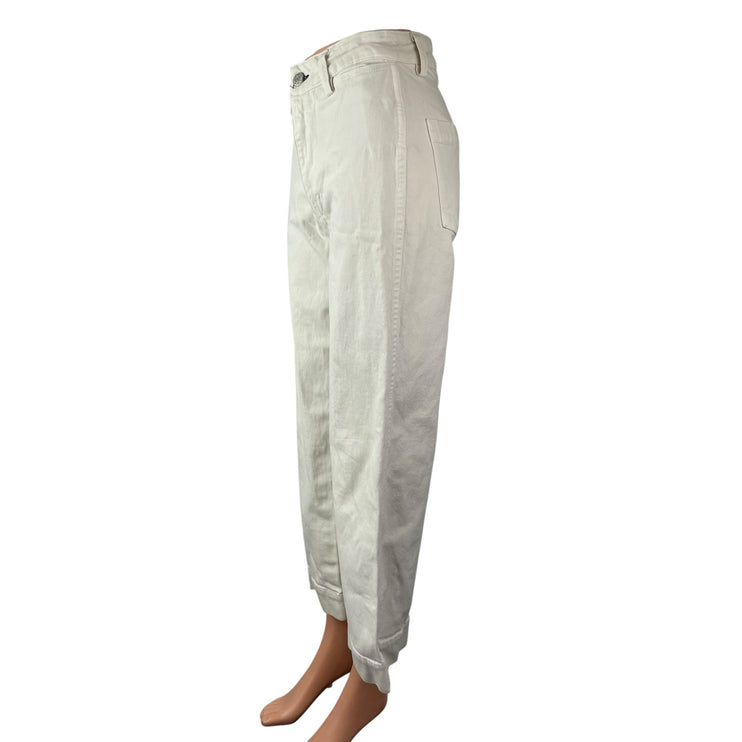 Amo Audrey Women's White Palazzo Utility Baggy Wide Leg Denim Jeans Pants Sz 26