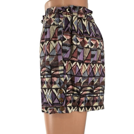 Anthropologie Lilka Multicolor Linen Geometric Boho High Rise Mini Shorts Sz XS