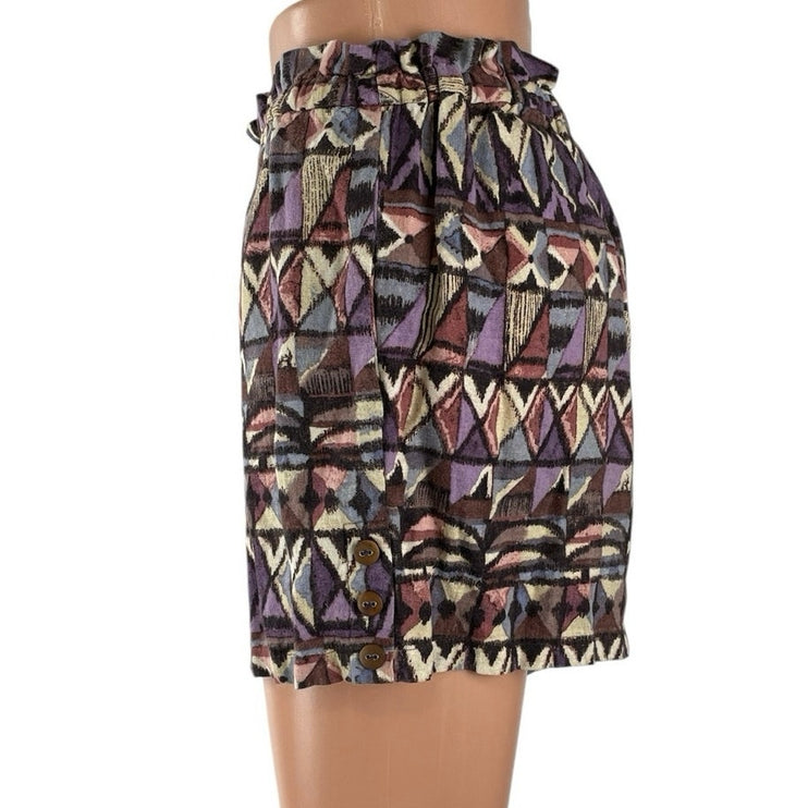 Anthropologie Lilka Multicolor Linen Geometric Boho High Rise Mini Shorts Sz XS