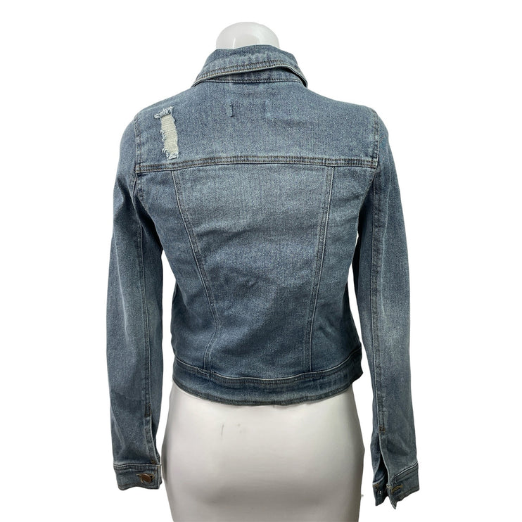 Dollhouse Women's Blue Long Sleeve Button Down Distressed Denim Jean Jacket S