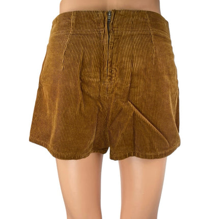 Forever 21 Brown Tan Corduroy Button Down Zip High Rise Mini Skort Skirt Size S