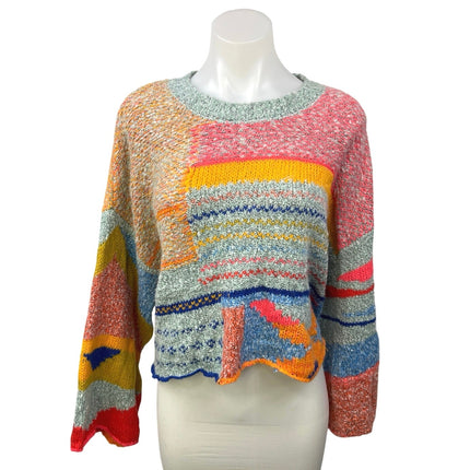 Sincerely Jules Multicolor Wool Patchworks Stripe Long Sleeve Crop Sweater Top L