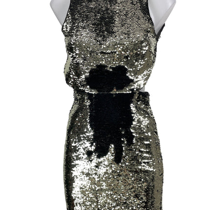 H&M Women's Black Silver Sleeveless Metallic Sequin Cutout Bodycon Midi Dress 4